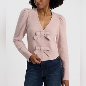 Express NEW Embellished Bow V-Neck Cardigan Sz XL Blush‎ Pink